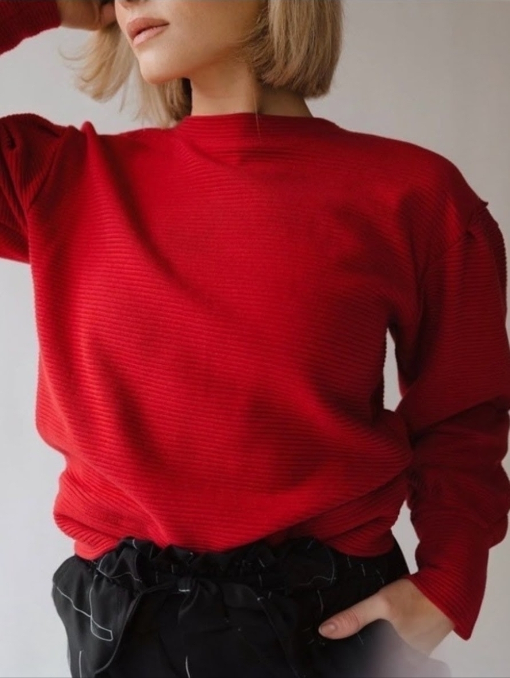 Albion Serena Ribbed Crop Crewneck Top S red